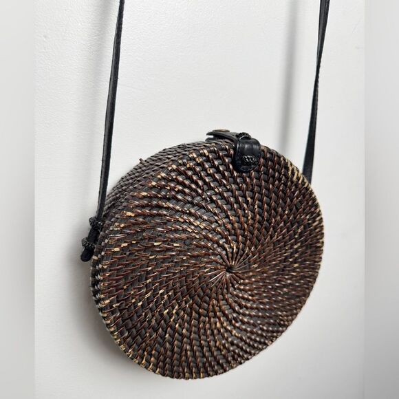 Woven‎ Round Rattan Bag Wicker Straw Purse Crossbody Brown Tropical Boho - Picture 15 of 17